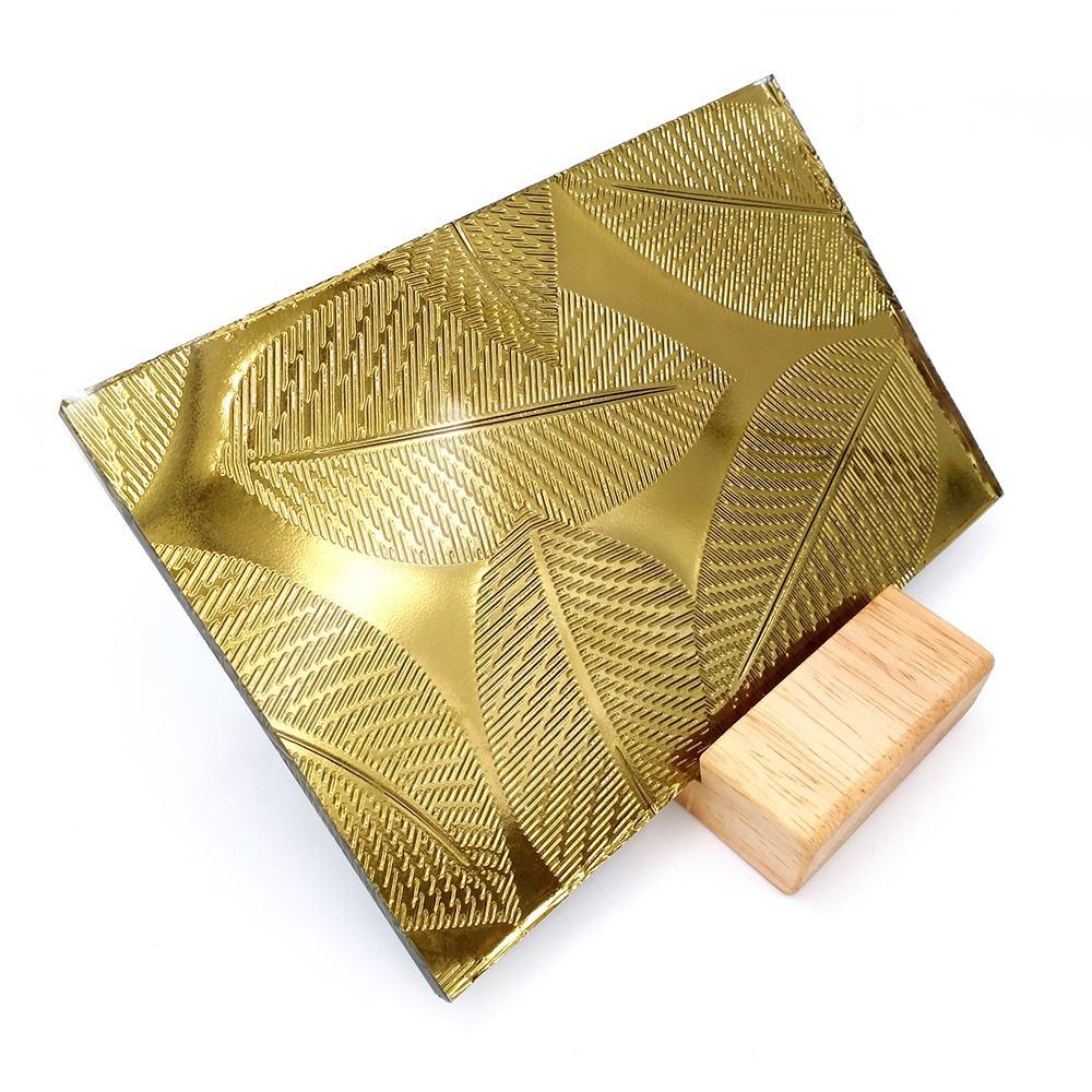 Acid Etched Golden Stereo Pattern Color Mirror Glass